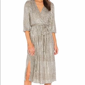 Alice and Olivia Katina Metallic Midi Wrap Dress